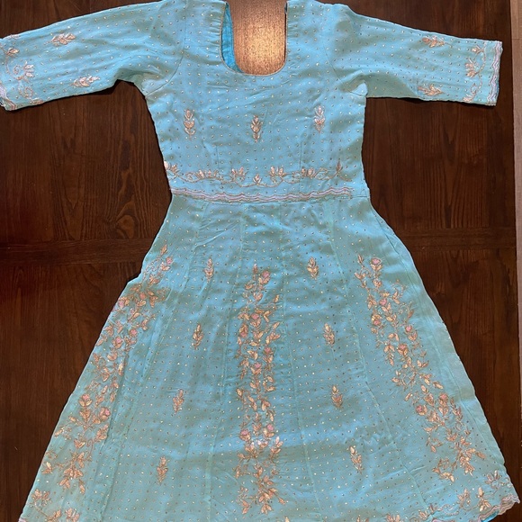 3pc Pink & Blue Indian Anarkali Suit With Salwaar - Picture 15 of 15